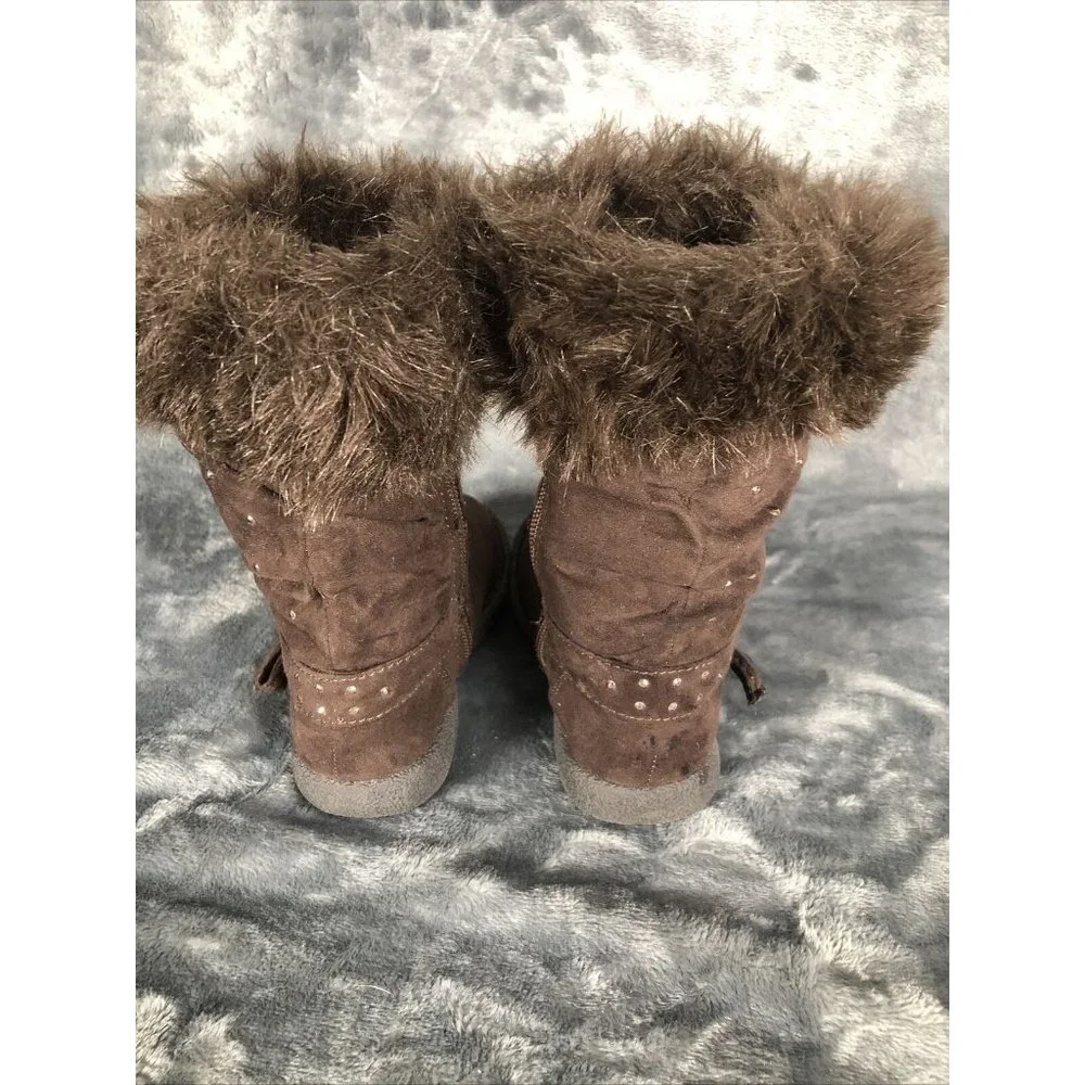 Piper Girls Boots Brown Bling Faux Fur Tops Size 7 - Picture 10 of 12